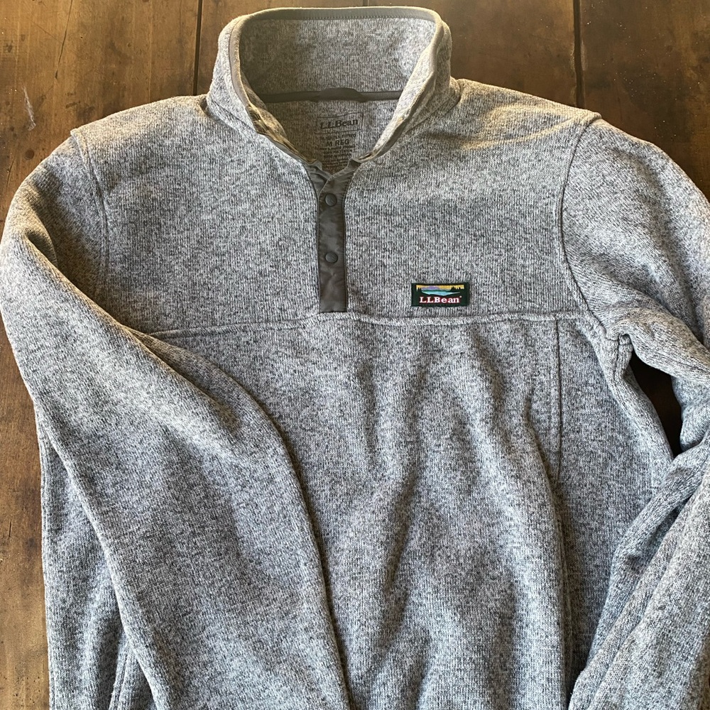 L.L. Bean Heather Gray Snap Collar Pullover